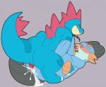  anal anal_penetration blush bodily_fluids cum cum_in_ass cum_inside cum_on_ground cum_on_tail duo eyes_closed feral feraligatr genital_fluids hindpaw koalcleaver looking_pleasured lying male male/male nintendo on_back paws penetration pok&eacute;mon pok&eacute;mon_(species) swampert video_games 