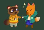  animal_crossing anthro apron beverage blue_eyes brown_body brown_fur canid canine cheriimayo chibi clothing coffee crazy_redd duo fox fur hi_res male mammal nintendo orange_body orange_fur pupils raccoon_dog slit_pupils tanuki tom_nook_(animal_crossing) video_games 