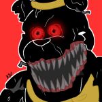  2018 alternate_version_at_source animatronic anthro big_teeth black_body black_ears black_eyes black_nose bow_tie close-up clothing five_nights_at_freddy&#039;s five_nights_at_freddy&#039;s_4 gums hat headgear headwear icon looking_away low_res machine male mammal monster nightmare_(fnaf) notched_ear o_o open_mouth portrait red_background red_sclera robot round_ears sharp_teeth short_ears simple_background snazzamazing solo teeth top_hat torn_arm torn_body torn_face ursid video_games wide_eyed wire 