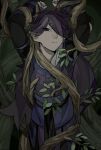  1boy arms_up drruraguchi expressionless eyebrows_visible_through_hair fengxi_(the_legend_of_luoxiaohei) hair_over_one_eye highres leaf looking_at_viewer male_focus plant pointy_ears solo the_legend_of_luo_xiaohei 