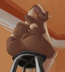  anthro antira anus big_butt big_ears breasts brown_body brown_fur butt butt_grab female fur furniture genitals hand_on_butt hi_res lagomorph leporid looking_at_viewer looking_down lopunny low-angle_view mammal nintendo nipples pok&eacute;mon pok&eacute;mon_(species) pussy rabbit side_boob sitting solo spread_anus spread_butt spreading stool video_games worm&#039;s-eye_view 