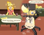  animal_crossing anthro bdsm beverage blush bondage book bound canid canine canis caroo chair clothing desk dialogue domestic_dog english_text eyes_closed female foot_focus furniture hi_res isabelle_(animal_crossing) mammal microphone nintendo office_chair panties shih_tzu sitting solo text tickle_torture tickling tickling_machine torture toy_dog underwear video_games 