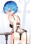  ass ass_grab bra cameltoe garter_belt pantsu re_zero_kara_hajimeru_isekai_seikatsu rem_(re_zero) sakuramx see_through stockings thighhighs thong 