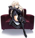  aizawa_kotarou black black_gloves black_legwear chair choker elbow_gloves feet full_body gloves gothic half_pixels_carving knee_up lace lace-trimmed_thighhighs original ribbon sitting solo thighhighs twintails 