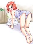  all_fours ass bag barefoot blush cabbage camisole freckles from_behind green_eyes mahou_sensei_negima! murakami_natsumi orange_hair panties pantyshot shopping_bag short_shorts shorts soles solo spring_onion underwear upshorts white_panties yuzu_(hide_and_seek) 