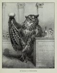  1895 19th_century 4_toes absurd_res ancient_furry_art anthro avian beak biped bird black_body black_feathers bottle claws english_text eyewear feathered_wings feathers feet furniture glasses greyscale hi_res holding_object inside jar joseph_wolf leaning male monochrome multicolored_body multicolored_feathers open_beak open_mouth owl pillar shadow solo standing text toes traditional_media_(artwork) two_tone_body two_tone_feathers wall_(structure) white_body white_feathers wings wood_floor 