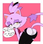  anthro blaze_the_cat blush breasts butt clothed clothing colored dialogue domestic_cat easy_access edit fangs felid feline felis female fluffy fluffy_tail fur genitals hearlesssoul hi_res mammal open_mouth partially_clothed purple_body purple_fur pussy simple_background solo sonic_the_hedgehog_(series) speech_bubble texas_toast tongue white_body white_fur yellow_eyes 