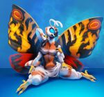  anthro arthropod big_breasts black_body blue_eyes breasts featureless_crotch female fivel hi_res insect lepidopteran moth mothra mothra_(series) multicolored_body nude orange_body solo toho white_body wide_hips 