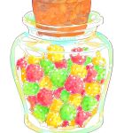  arinko_(a_ringo_hoppe) artist_name candy commentary_request cork food food_focus glass highres jar jpeg_artifacts konpeitou no_humans original shiny signature simple_background sketch still_life twitter_username white_background 