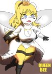  anthro arthropod bee blonde_hair blue_eyes boots breasts clothing conker&#039;s_bad_fur_day crown dress female footwear hair hymenopteran insect multiple_hands panties queen queen_bee_(conker&#039;s_bad_fur_day) rareware royalty solo underwear video_games white_panties wide_hips zaviel 