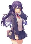  1girl black_sky hair_between_eyes highres kenmochi_touya long_hair looking_at_viewer multicolored multicolored_eyes necktie nijisanji oshio_(dayo) purple_hair red_neckwear school_uniform shirt skirt standing sweater white_background 