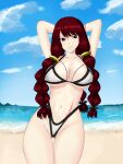  1girl absurdres beach bikini breasts fairy_tail highleg highleg_bikini highleg_swimsuit highres irene_belserion large_breasts long_hair red_hair roklus swimsuit 