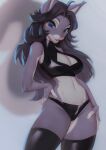  2020 anthro black_hair blue_eyes bra clothed clothing female fur grey_body grey_fur hair hand_on_hip hi_res legwear looking_at_viewer mammal open_mouth panties pink_nose rodent rubber sciurid shaded shermugi skimpy smile solo thigh_highs underwear white_body white_fur 
