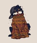  ambiguous_gender baggy_clothing canid canine canis clothing domestic_dog feral fur hat headgear headwear mammal multicolored_body multicolored_fur pattern_clothing shiba_inu solo spitz sunny_(wereshiba) sweater tongue tongue_out topwear wereshiba 