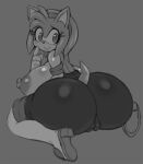  amy_rose anthro armwear big_breasts big_butt bodysuit boots breasts butt camel_toe clothed clothing elbow_gloves eulipotyphlan female footwear gloves grey_background handwear hedgehog huge_butt mammal matospectoru monochrome simple_background skinsuit solo sonic_the_hedgehog_(series) thick_thighs tight_clothing topless 