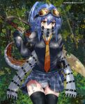  helvetica_5tandard monster_girl monster_hunter_world pantsu seifuku skirt_lift tail thighhighs weapon 
