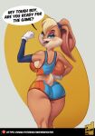  2021 anthro ball basketball_(ball) basketball_uniform bottomwear breasts butt clothed clothing crop_top da_polar_inc dialogue english_text female flexing gloves handwear hi_res holding_ball holding_object lagomorph leporid lola_bunny looking_at_viewer looking_back looking_back_at_viewer looney_tunes mammal open_mouth open_smile portrait rabbit shirt shorts side_boob smile solo space_jam space_jam:_a_new_legacy sportswear standing talking_to_viewer text three-quarter_portrait topwear uniform warner_brothers 