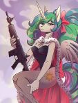  accessory anthro anthrofied assault_rifle bow cape cigarette clothing cutie_mark equid equine female friendship_is_magic gun hair hair_accessory hair_bow hair_ribbon hasbro hi_res horn legwear leotard long_hair mammal my_little_pony ponsex ponytail princess_celestia_(mlp) purple_eyes ranged_weapon ribbons rifle sitting solo stockings weapon winged_unicorn wings 