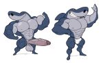  abs analon_(artist) anthro balls biceps big_penis bulge clothing fin fish flexing genitals grey_body hi_res huge_penis male marine muscular muscular_anthro muscular_male nipples pecs penis shark sharko smile solo teeth underwear zig_and_sharko 