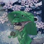  absurd_res amphibian april cherry_tree child domestic_ferret frog fruit_tree hi_res male mammal mustela mustelid musteline pawgyle plant rain_coat rain_hat raining running solo tree true_musteline umbrella young 