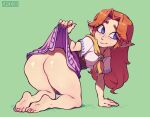  barefoot big_butt bottomless bottomwear butt clothed clothing clothing_lift feet female hi_res huge_butt humanoid humanoid_pointy_ears hylian malon nintendo not_furry ocarina_of_time presenting presenting_hindquarters skirt skirt_lift solo speedoru the_legend_of_zelda toes video_games 