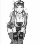  breasts final_fight green_eyes greyscale hat heart highres kneeling lucia_morgan monochrome police police_hat police_uniform policewoman shibusun street_fighter street_fighter_v thighhighs uniform 