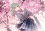  blush cherry_blossoms dsmile flowers green_hair original skirt tree 