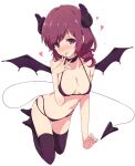  1girl :p bikini black_bikini black_choker black_horns black_legwear breasts choker cleavage commentary_request demon_girl demon_horns demon_tail demon_wings eyebrows_visible_through_hair heart highres horns looking_at_viewer machikado_mazoku medium_breasts mel_(melty_pot) naughty_face red_hair short_hair simple_background solo swimsuit tail thighhighs tongue tongue_out white_background wings yoshida_ryouko 