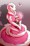  &lt;3 anthro belly_scales between_breasts big_breasts breasts duo eyes_closed featureless_breasts female fluffy fluffy_tail fur furred_snake gradient_background hi_res horn hug kobold larger_female male multicolored_body multicolored_fur neck_tuft open_mouth open_smile pink_body pink_fur rakkuguy reptile scales scalie simple_background size_difference smaller_male smile snake tail_coil tuft two_tone_body two_tone_fur white_body white_fur wide_hips yellow_eyes 