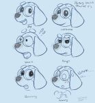  ! angry anthro beagle bluey_(show) bodily_fluids canid canine canis domestic_dog emotionless eyewear female glasses happy honey_(bluey) hunting_dog indifferent mammal nervous plinko questioning scared scent_hound shocked signature sketch sweat text traditional_media_(artwork) worried 
