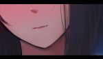  1girl black_hair close-up closed_mouth face facing_viewer fang fang_out head_out_of_frame highres letterboxed lips mouth nose original shimmer short_hair solo 