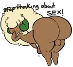  anonymous_artist anthro balls bent_over bodily_fluids butt cum cum_on_penis english_text foreskin genital_fluids genitals looking_at_viewer male meme nintendo nipples penis pok&eacute;mon pok&eacute;mon_(species) presenting presenting_hindquarters simple_background solo stop_thinking_about_sex text uncut video_games whimsicott white_background 