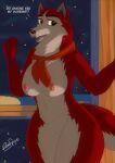  absurd_res anthro balto_(film) bandanna breasts canid canine canis domestic_dog female female/female fur genitals hi_res husky jenna_(balto) kerchief mammal nipples nordic_sled_dog pussy red_body red_fur renaspyro solo spitz white_body white_fur 