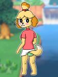  animal_crossing anthro bottomwear canid canine canis cel_shading clothing cute_expression domestic_dog embarrassed female hi_res isabelle_(animal_crossing) mammal mistake nervous nintendo panties panty_shot pattern_bottomwear pattern_clothing pattern_panties pattern_underwear raised_tail rear_view shaded shizue_(doubutsu_no_mori) solo striped_bottomwear striped_clothing striped_panties striped_underwear stripes underwear video_games vince_alot 
