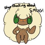  1:1 anonymous_artist english_text feral flaccid foreskin genitals looking_at_viewer male meme nintendo nipples penis pok&eacute;mon pok&eacute;mon_(species) simple_background solo stop_thinking_about_sex text uncut video_games whimsicott white_background 