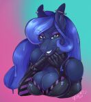  &lt;3 &lt;3_eyes 2021 armwear blue_body blue_eyes blue_fur blue_hair breasts cleavage clothed clothing dripping ear_piercing elbow_gloves equid equine facial_piercing fan_character female fur gloves hair handwear hasbro hi_res horse lip_piercing looking_at_viewer mammal my_little_pony piercing pony rubber skuttz solo 
