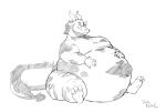  animal_print anthro belly big_belly bodysuit clothing cow_print dragon duly_noted horn male markus_mccraig_(scales) moobs obese overweight sitting skinsuit solo tight_clothing 