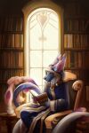  2021 anthro book clothed clothing detailed_background digital_media_(artwork) dragon fingers fur furred_dragon holding_book holding_object male solo vashaa 