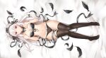  bra feathers headband long_hair navel panties red_eyes ribbons shangguan_feiying thighhighs underwear white_hair 