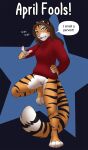  alex_marx angry anthro april_fools bottomless claws clothed clothing digital_media_(artwork) english_text fangs felid female fluffy fluffy_tail fur genitals gesture hair hi_res jailbird looking_at_viewer machairodontine mammal pantherine panties partially_clothed paws pointing pointing_at_viewer pussy raised_leg sabertooth_(anatomy) scolding scrunchy_face simple_background smile smiling_at_viewer sniffing solo solo_focus speech_bubble stripes text tiger topwear turtleneck turtleneck_sweater underwear white_body white_fur 