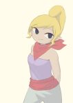  1girl blonde_hair blue_eyes breasts closed_mouth dark_skin dark_skinned_female looking_at_viewer neckerchief pointy_ears short_hair simple_background smile solo tetra the_legend_of_zelda the_legend_of_zelda:_the_wind_waker usushira 