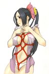  bdsm black_eyes black_hair blush bondage bound bound_torso breast_bondage breasts breasts_apart covered_nipples cowboy_shot crotch_rope embarrassed hands_on_own_chest hands_together high_ponytail large_breasts lips long_hair looking_afar midriff navel neoko no_bra no_pants open_clothes open_shirt original panties pink_scrunchie ponytail puffy_short_sleeves puffy_sleeves red_rope rope scrunchie shibari shirt short_sleeves simple_background sketch solo underwear very_long_hair white_background white_panties yellow_scrunchie 