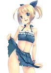  blonde_hair blue_eyes bow copyright_request hair_bow midriff mikage_sekizai no_panties skirt skirt_lift solo 