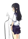  artist_request original pleated_skirt school_uniform skirt skirt_lift solo standing toilet toilet_use urinal 