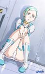  boots dress eureka eureka_seven eureka_seven_(series) green_hair hair_ornament hairclip moriya_naoki panties pantyshot pantyshot_(sitting) sitting solo thigh_strap underwear white_footwear white_panties 