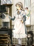  apron brown_hair cooking copyright_request elf fairy frying_pan insect_wings kayazu_taira kitchen long_sleeves maid maid_headdress minigirl monster monster_girl multiple_girls naked_apron pantyhose pointy_ears red_eyes size_difference spoon steam white_legwear wings 
