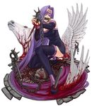  bdsm bellerophon bit_gag blindfold blood bondage boots bound chain dress facial_mark fate/stay_night fate_(series) forehead_mark gag gagged guro long_hair mouth_hold nameless_dagger pegasus purple_hair rider shinn_(wilderness_adventure) short_dress solo thigh_boots thighhighs very_long_hair 