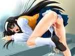  all_fours anus black_hair blue_eyes blush bow censored cum cum_in_pussy cum_on_ass cumdrip disembodied_penis doggystyle hairband invisible_penis long_hair long_sleeves mosaic_censoring no_panties penis pin.x pleated_skirt school_uniform sex skirt solo toono_akiha tsukihime vaginal very_long_hair white_hairband wince 