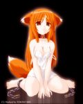  animal_ears breasts collar cum facial fox_ears fox_tail hana_(ukagaka) medium_breasts orange_hair sitting solo tail tokino ukagaka wariza 