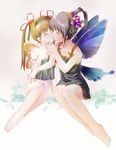  arm_around_shoulder barefoot bottomless butterfly_wings camisole fairy feet full_body hairband hand_on_another's_face imminent_kiss multiple_girls original plantar_flexion wings yuri yurikuta_tsukumi 